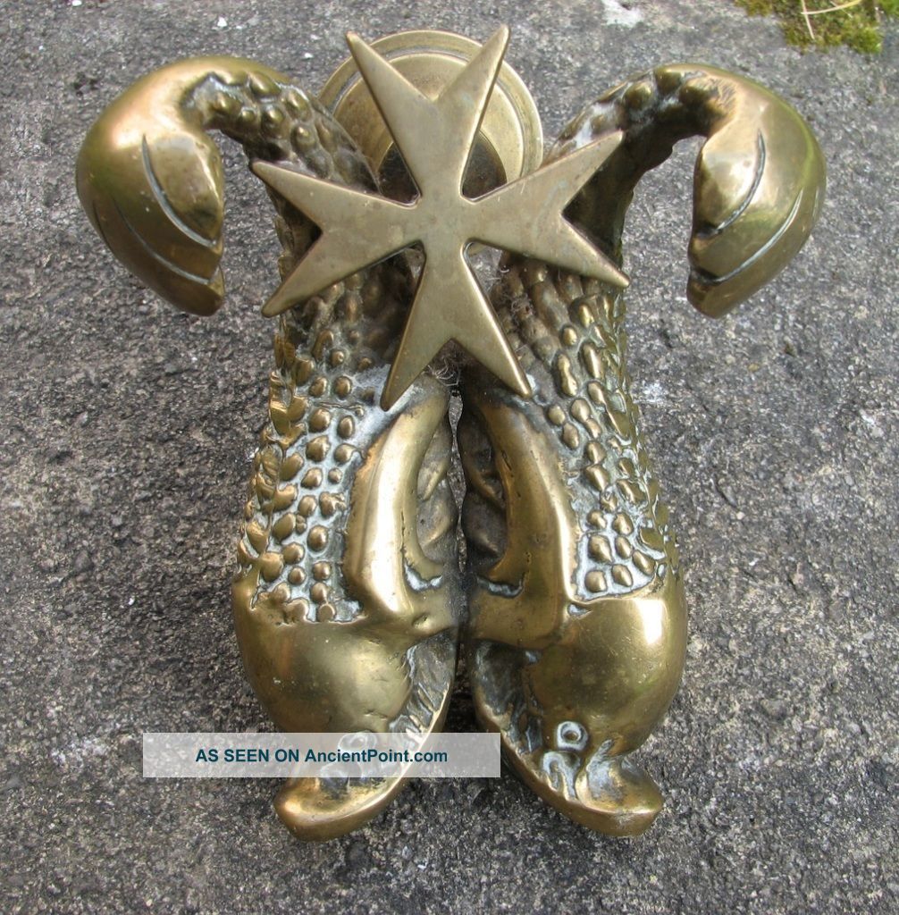Rare Reclaimed Heavy Brass Malta Door Knocker With 2 Fish 2.  3lbs Door Bells & Knockers photo
