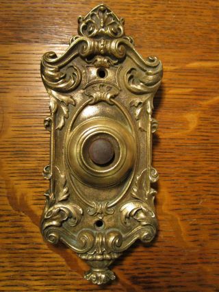 Antique Yale & Towne Victorian Rococo Cast Brass Door Bell Push Button Electric photo