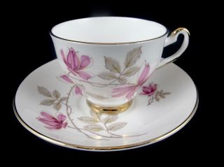 Bone China Made In England Cup And Saucer White/pink/taupe/gold photo