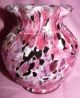 Vtg Art Deco Spatter Art Glass Pink White Black Crimped Bulbous Ornate 5.  5 