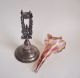 Antique Victorian Art Glass Epergne Vase Rainbow Pink Amber Swirl Stripe Silver Vases photo 9