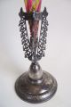 Antique Victorian Art Glass Epergne Vase Rainbow Pink Amber Swirl Stripe Silver Vases photo 4