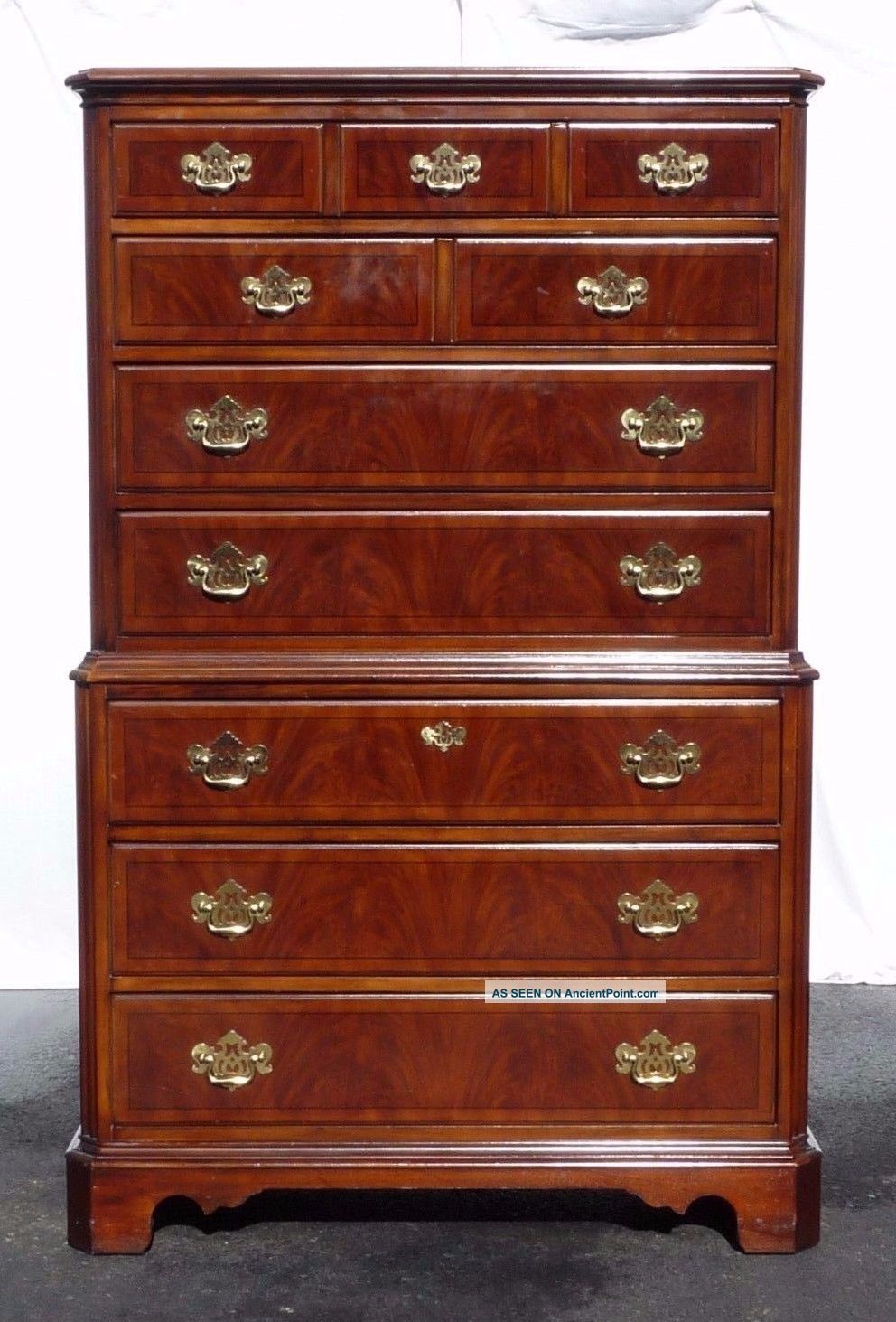 Vintage Drexel Heritage Chippendale Banded Mahogany High Boy Tall Dresser 020206 Post-1950 photo
