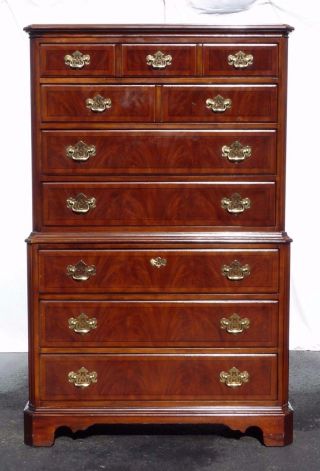 Vintage Drexel Heritage Chippendale Banded Mahogany High Boy Tall Dresser 020206 photo