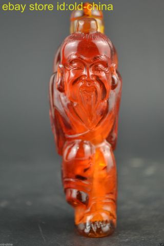 China Collectible Old Amber Carve Greybeard Carry Wine Pot Decor Snuff Bottle photo