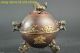 China Collectible Old Copper Ball Inlay Dragon Phoenix Lion Decor Incense Burner Buddha photo 5