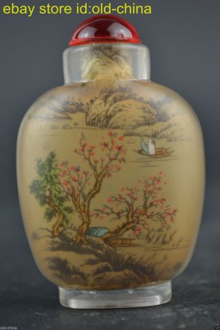 Collectible Old Peking Folk Glass Inside Painting Landscape Decor Snuff Bottle photo