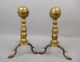 Fine Pair Antique Early 19c Hand Wrought Brass Iron Andirons Aafa Hearth Ware photo 1