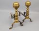 Fine Pair Antique Early 19c Hand Wrought Brass Iron Andirons Aafa Hearth Ware photo 2