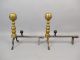 Fine Pair Antique Early 19c Hand Wrought Brass Iron Andirons Aafa Hearth Ware photo 5