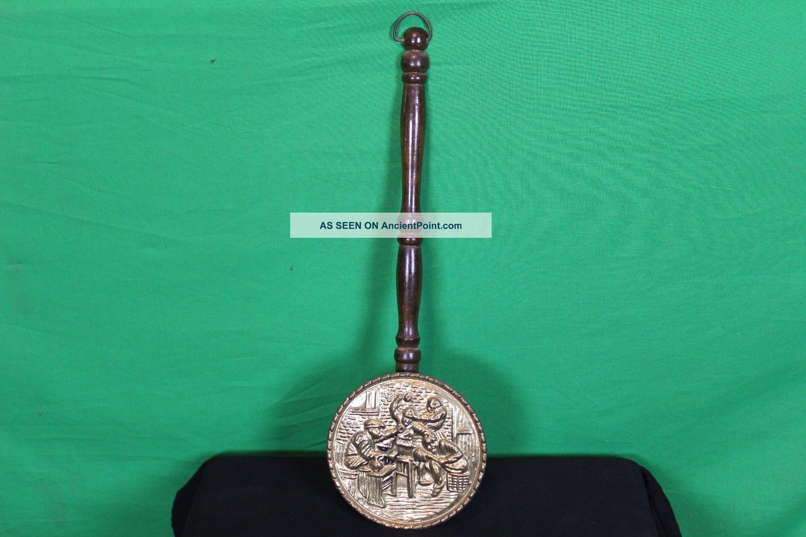 Vintage Imitation Bed Warmer Wood/tin Antique Collectible Gold Old English Pub Hearth Ware photo