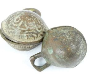 Antique Indonesian Bronze Animal Bells With Protective Maskheads Indonesia photo