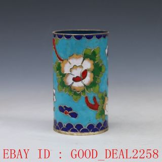Chinese Cloisonne Hand - Painted Flower Brush Pots 4 photo