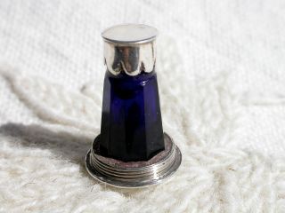 Rare Early English Silver Filigree Thimble W.  Blue Glass Scent Bottle C1800 photo