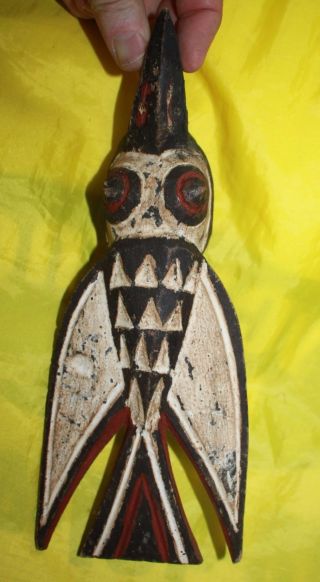 Miniature African Mid 20th Century Bird Shaped Face Mask Polychromed Red & White photo