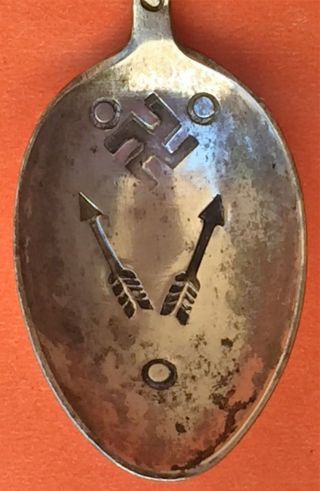 Swastika Eagle Navajo Indian Ingot Fred Harvey Sterling Silver Souvenir Spoon photo