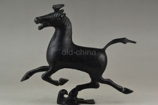 China Classical Collectible Old Bronze Horse Speed Running Tread Swallow Statue photo