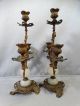 (2) Antique Art Nouveau Floral Onyx & Brass Old Rococo Candle Holder Candelabra Metalware photo 3
