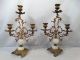 (2) Antique Art Nouveau Floral Onyx & Brass Old Rococo Candle Holder Candelabra Metalware photo 4