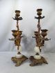 (2) Antique Art Nouveau Floral Onyx & Brass Old Rococo Candle Holder Candelabra Metalware photo 6