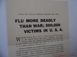 1918 Influenza Epidemic Flu Handbill Leaflet Chicago Tribune Antique Vg photo