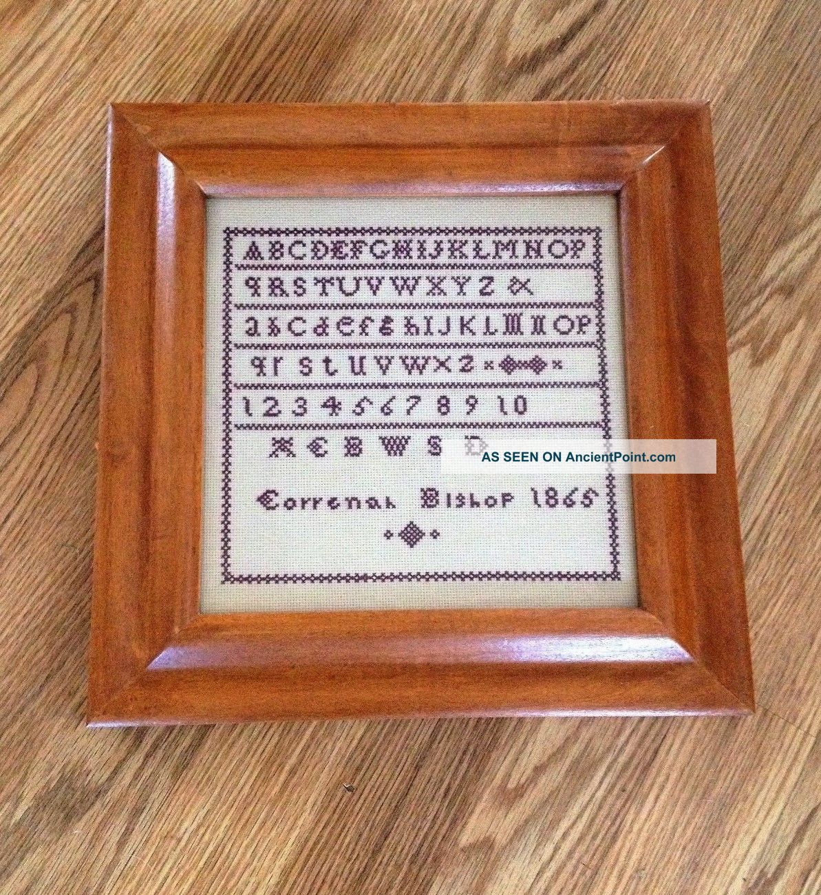 Antique Cross Stitch Sampler In Maple Frame By 