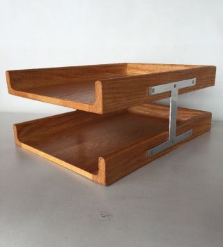 Mid Century Peter Pepper Products Inc.  Solid Wood Letter Tray Vintage Eames Vtg photo