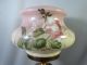Antique Art Nouveau Era Brass Repousse Torch Painted Flower Glass Banquet Lamp Lamps photo 1
