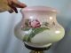 Antique Art Nouveau Era Brass Repousse Torch Painted Flower Glass Banquet Lamp Lamps photo 5