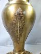 Antique Art Nouveau Era Brass Repousse Torch Painted Flower Glass Banquet Lamp Lamps photo 7