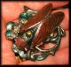 Cicada Bug Sitting On 4 Leaf Clover Hand Painted Enamel Brass Studio Button Buttons photo 1