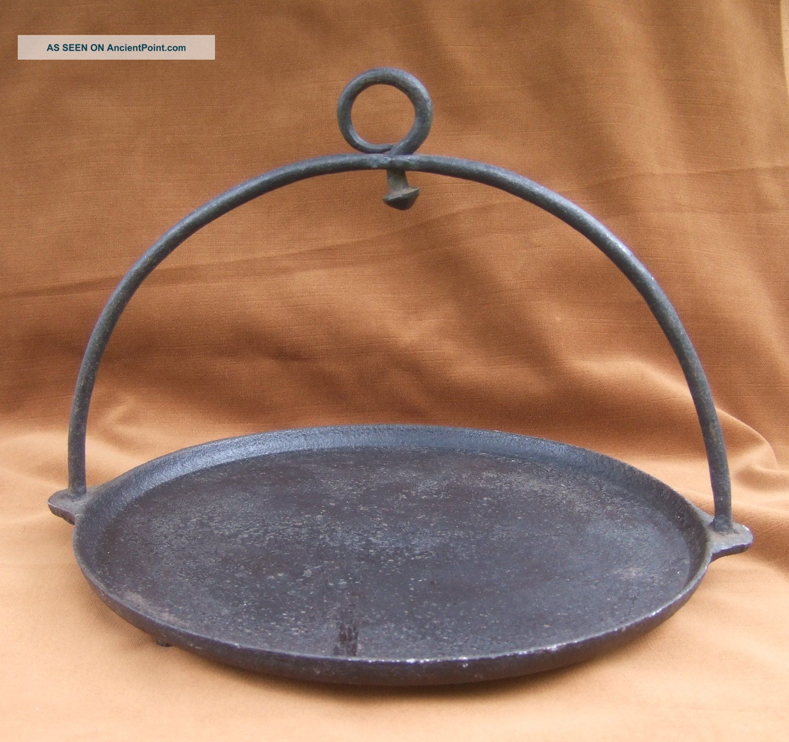 Antique Cast Iron Footed Hanging Griddle 1820s Hearth Ware photo