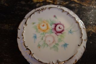 1900 ' S Tea Tile/trivet - 3 Roses - Purple,  Pink,  Yellow - Hand - Painted Initials Mis - photo
