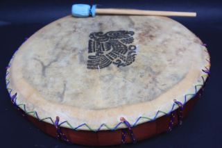 Atzec Shamanic Ayacahuite Wood Drum Mexican Latin Musical Percussion Instrument photo