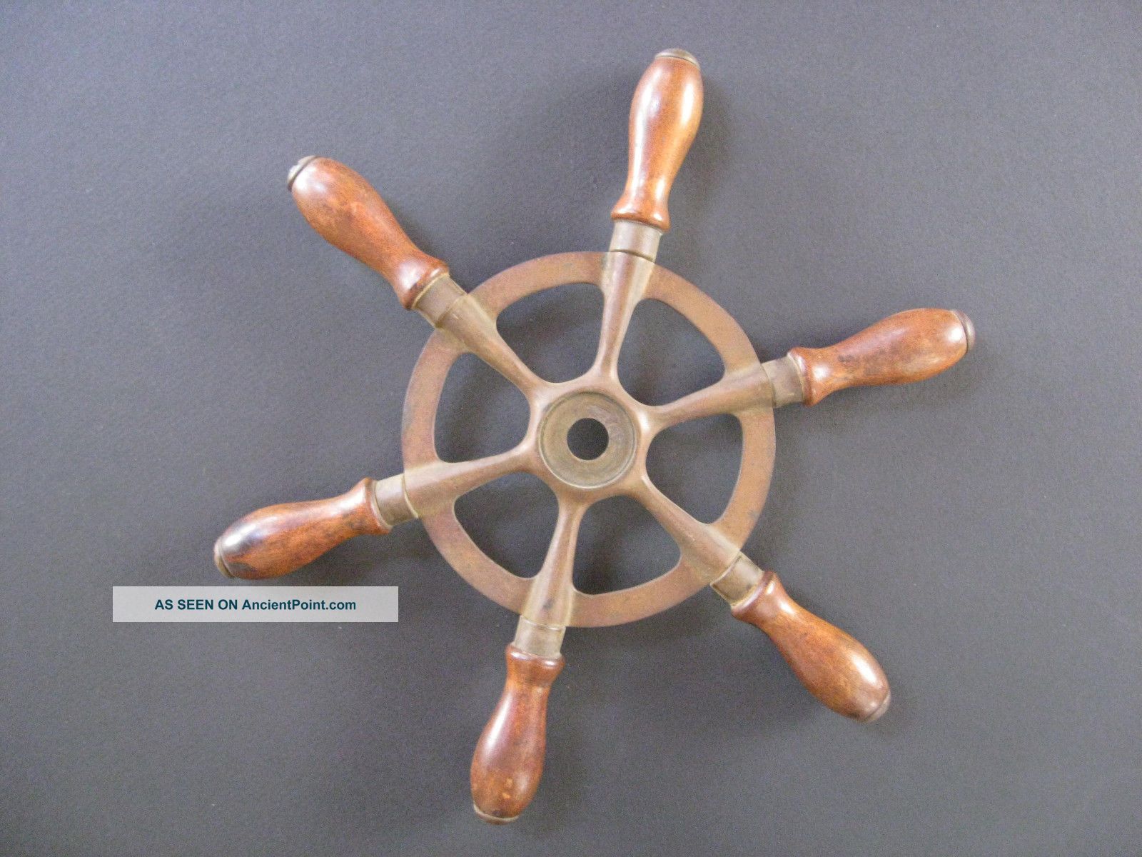 Patented Feb 6 1906 Antique Brass & Wood Ship Or Boat Wheel Nautical Wheels photo