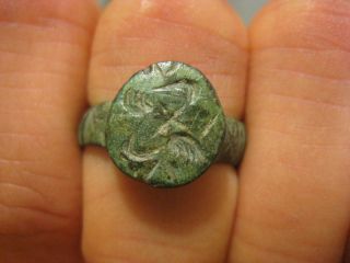 Ancient Roman Bronze Ring With Draco Signs Wearable Great Design photo