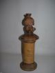 Vintage Antique Tribal Cylinder Vessel Carved Figural Lid Scrimshaw Style Art Pacific Islands & Oceania photo 2