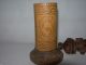 Vintage Antique Tribal Cylinder Vessel Carved Figural Lid Scrimshaw Style Art Pacific Islands & Oceania photo 6