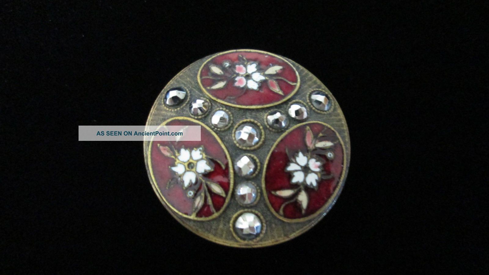 Exquisite Scarce Trefoil Pattern Champleve Flower Button Cranberry Placquettes Buttons photo