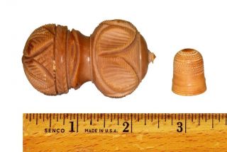 Sewing Thimble Holder Case Carved Vegetable Ivory Pair Antique 1800 photo