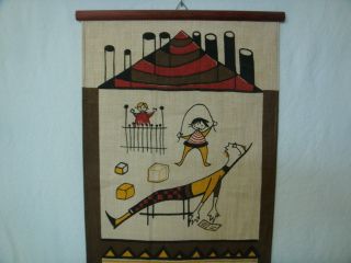Vintage 1960s Scandinavian Folk Art Tapestry Textile Ingrid Uhr Jute & Teak Mcm photo