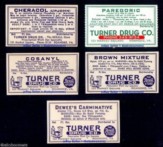 5 Opium & Narcotics Drugstore Apothecary Medicine Bottle Labels Roanoke Virginia photo