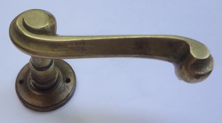 Vintage Solid Brass Door Single Lever Handle 4 1/4  On Back Plate photo
