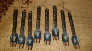 Primitive 8 Wood Forks 4th Of July Ornaments Americana Flag Star Country Decor B photo