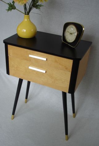 50s 60s Entryway Cabinet,  Side Table,  Beech Wood & Black,  Mid Century,  Germany photo