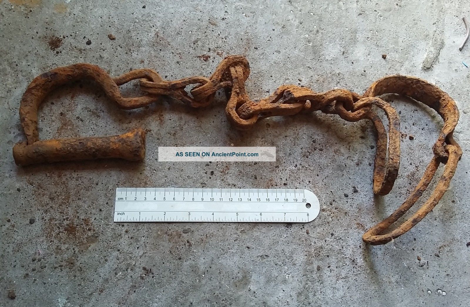 Very Rare Old Ancient Forged Viking Shackles On A Foot. Viking photo