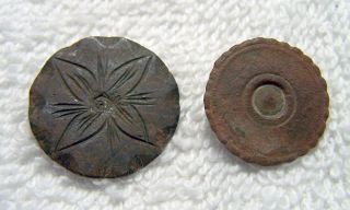 (2) Antique Brass Alloy Colonial Coat Button Cut & Chase Flower Design 7/8 