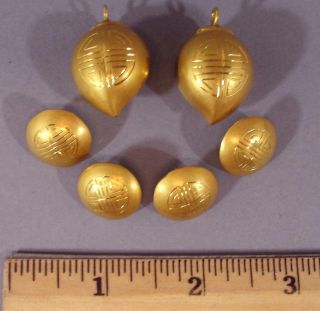 Handmade Chinese Hallmarked 24k Gold,  Designer Signed Earring Pendants 4 Buttons photo