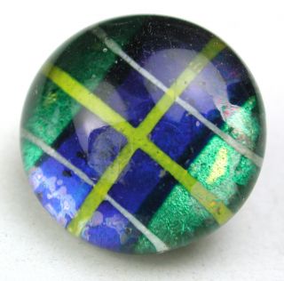 Antique Kaleidoscope Glass Button Green Blue Yellow Pattern - 9/16 