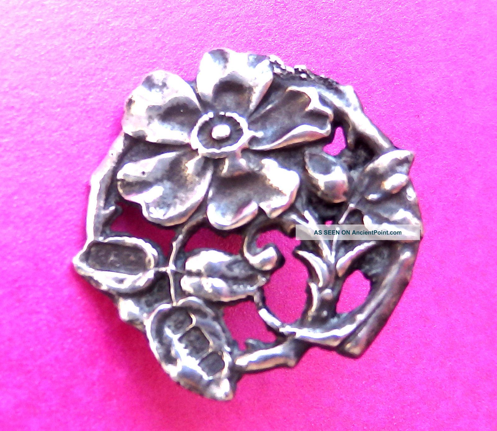 Antique 1901 Dated,  Sterling Silver Button,  Openwork Wild Rose Design. Buttons photo